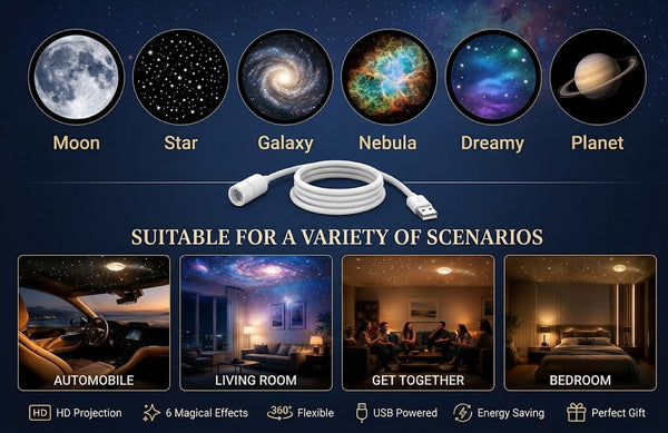 6-in-1 USB Starry Sky Nightlight – Flexible Mini Projector Lamp