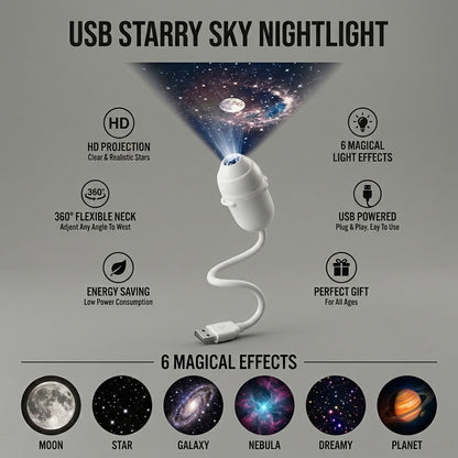 6-in-1 USB Starry Sky Nightlight – Flexible Mini Projector Lamp