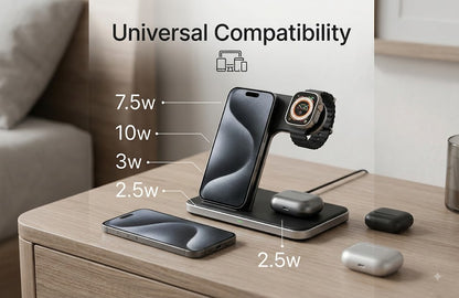GENZEE 3-in-1 Wireless Charging Stand - Fast Charger for iPhone, Apple Watch & AirPods