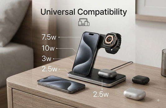 GENZEE 3-in-1 Wireless Charging Stand - Fast Charger for iPhone, Apple Watch & AirPods
