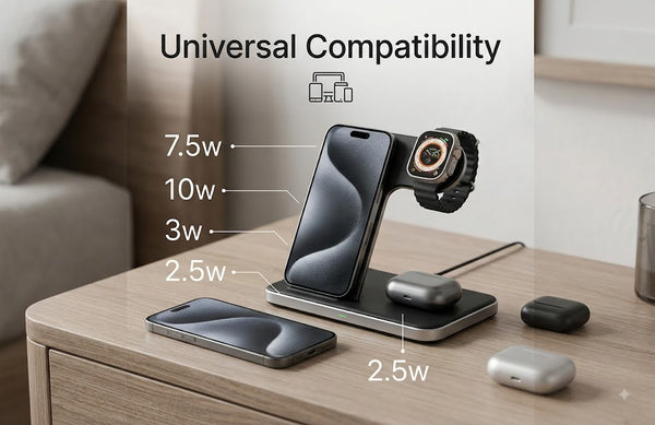 GENZEE 3-in-1 Wireless Charging Stand - Fast Charger for iPhone, Apple Watch & AirPods
