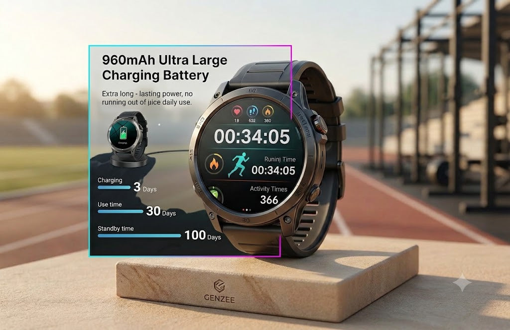 GENZEE Pro Sports Fitness Smartwatch - GPS Tracker, Heart Rate & 7-Day Battery