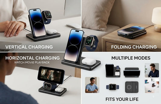 GENZEE 3-in-1 Wireless Charging Stand - Fast Charger for iPhone, Apple Watch & AirPods