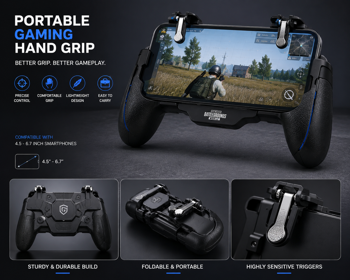 Ergonomic Portable Gaming Hand Grip – PUBG & Free Fire Trigger Grip