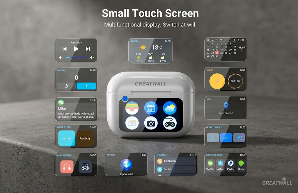 Smart LCD Touch Screen Wireless Earbuds with Multifunctional Display