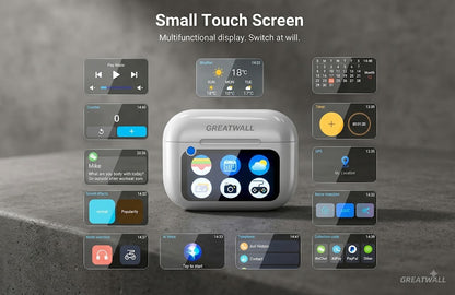 Smart LCD Touch Screen Wireless Earbuds with Multifunctional Display