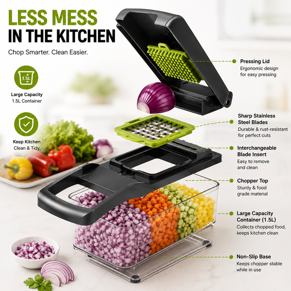 4-in-1 Vegetable Slicer & Chopper – Safety Hand Guard ke Sath