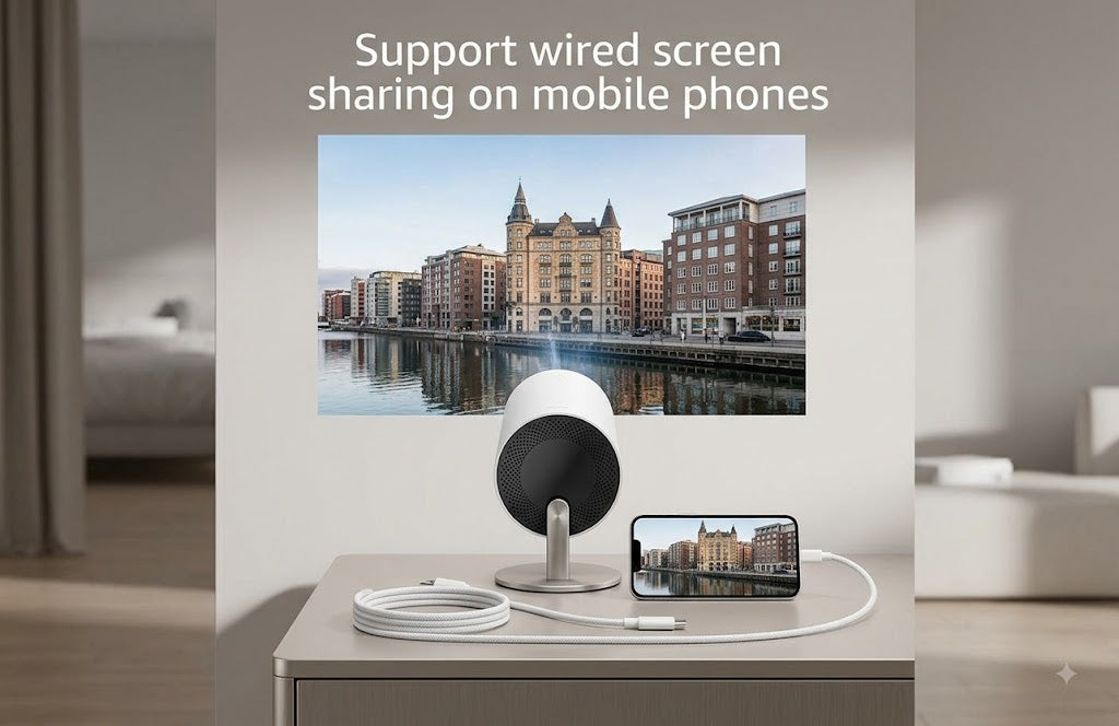 GENZEE Mini Portable Projector - Wired Screen Mirroring for Mobile, HD Home Cinema